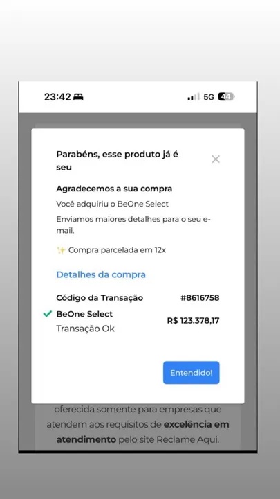 Print de venda fechada em call