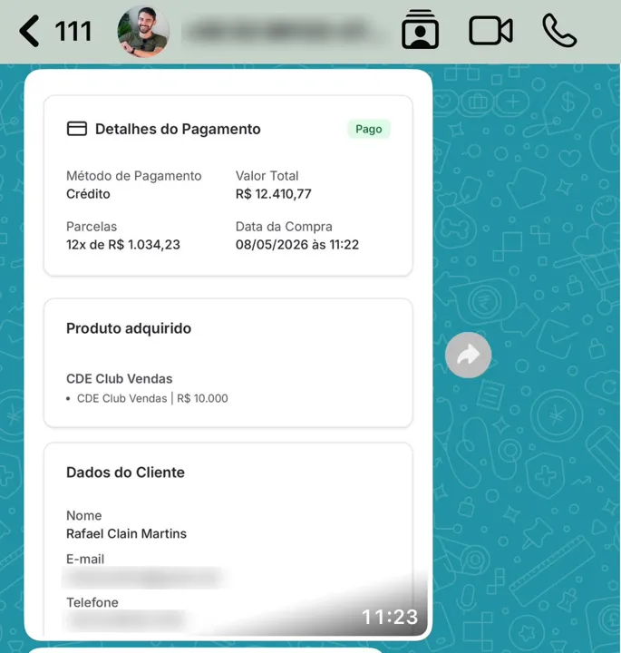 Print de venda fechada em call